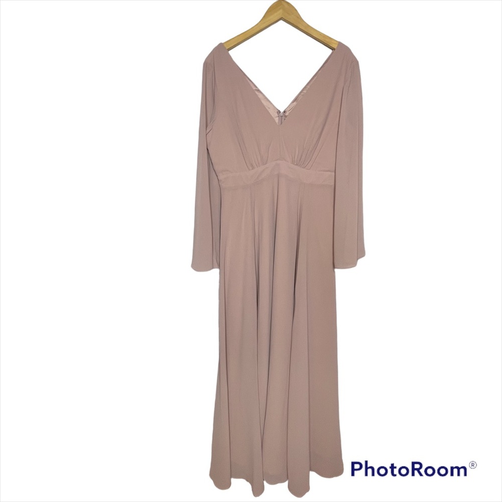 BHLDN long sleeve sheer maxi dress mauve/rose nude 16